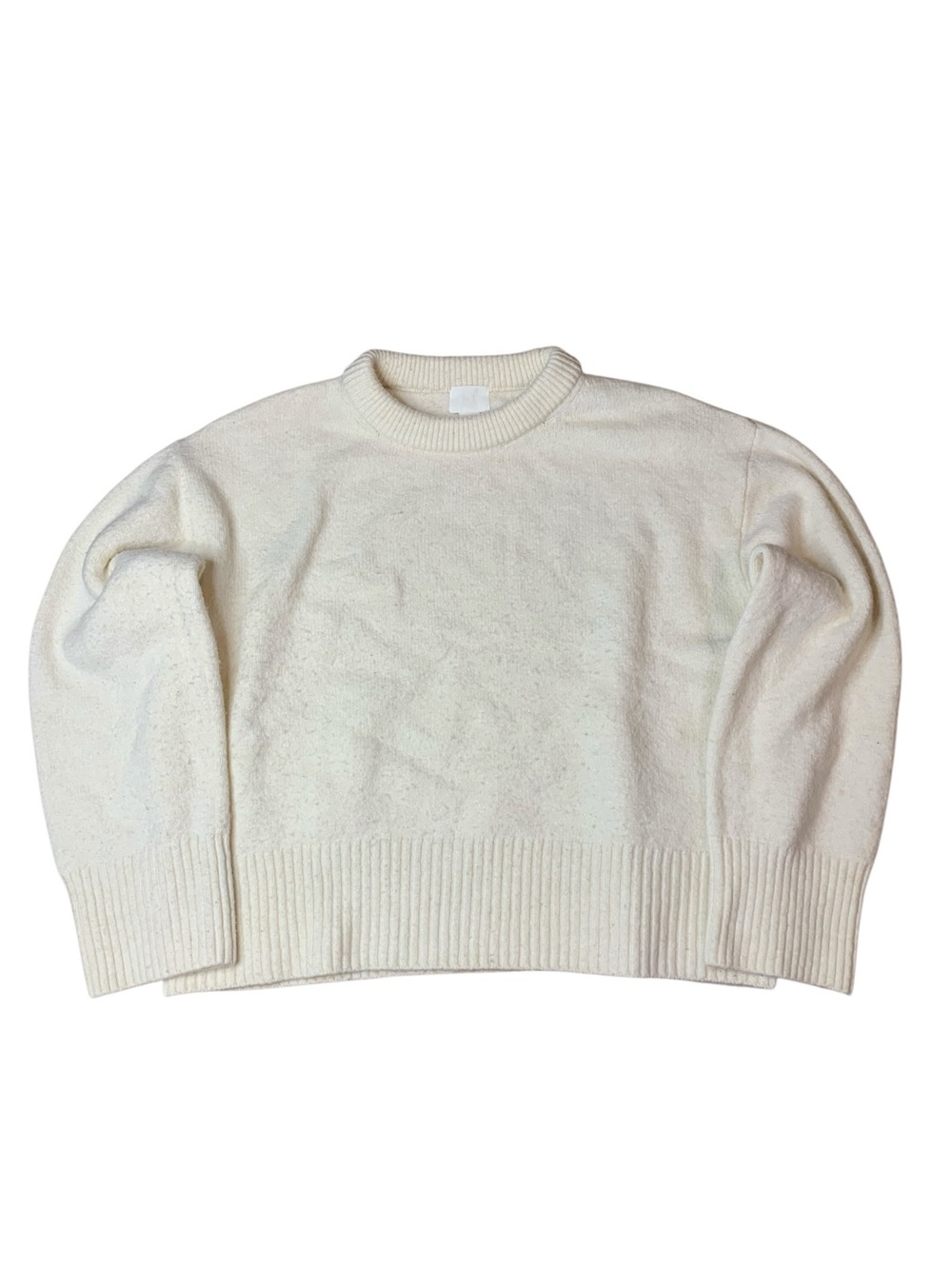H&M Cream Off-White Ribbed Knit Crewneck Boxy Oversized Sweater Size L